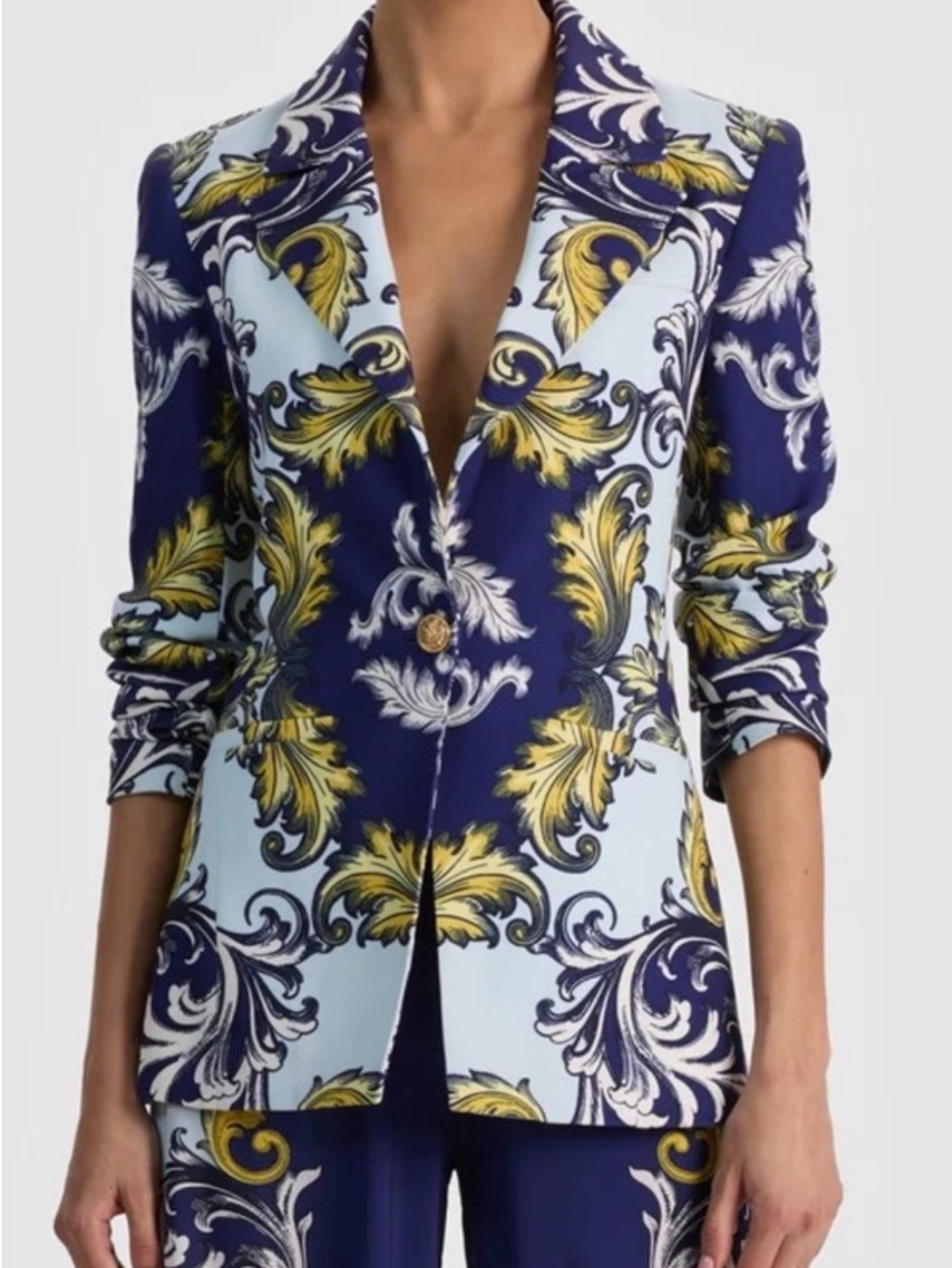 Alice + Olivia Printed Floral-Scroll Blazer in Navy & Light Blue, new!